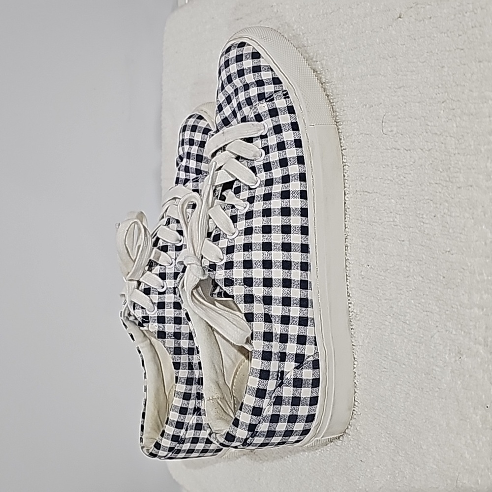 Women’s J. Crew Navy/White Gingham Canvas Sneakers Size 8.5
